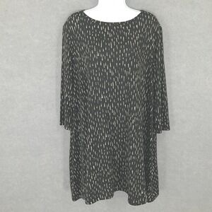 Clara‎ Sun Woo Tunic Top Womens L Black White Print 3/4 Sleeve Made in USA